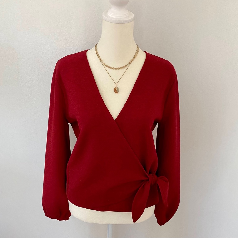 MADEWELL Texture & Thread Red Crepe Wrap Top S